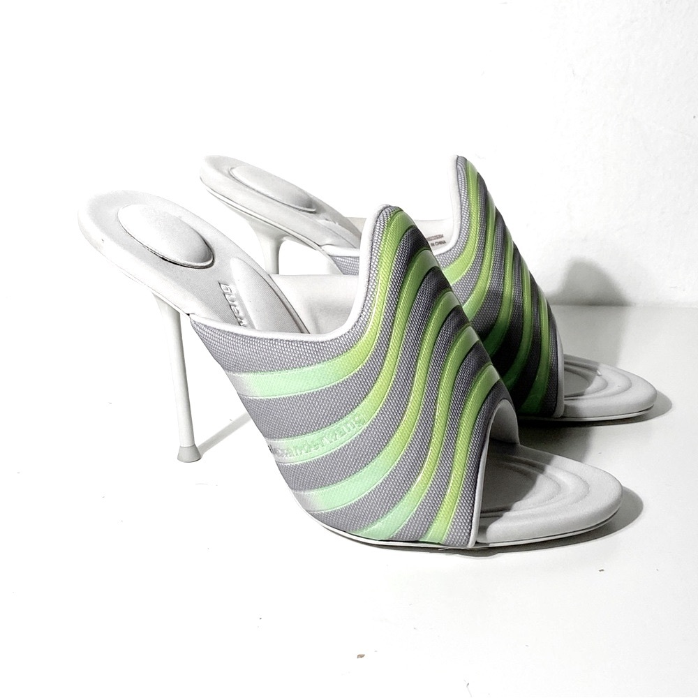 Women’s Open-Toe Heeled Mules in Gray and Light Green